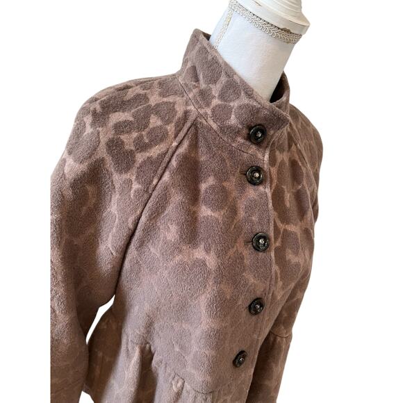 Rebecca Taylor Animal Print Short Peplum Swing Coat Taupe - Picture 3 of 8
